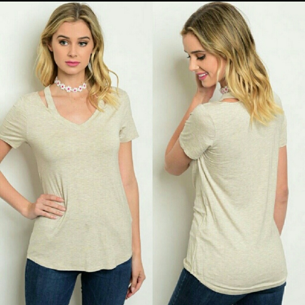 ~Light tan cut-out short sleeve tee~